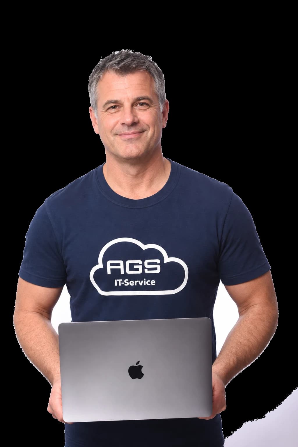 Erfahrener Mitarbeiter von AGS IT-Service mit Laptop